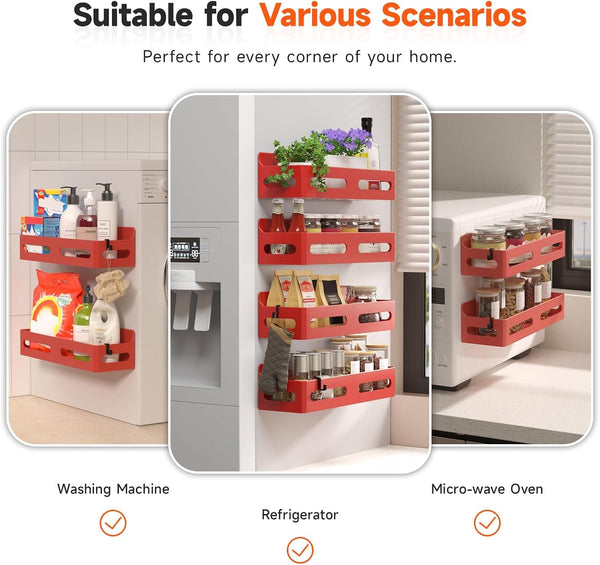 4-Pack Magnetic Spice Rack for Refrigerator with Hooks, Red6