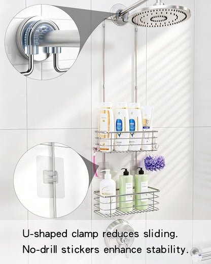 Over the Shower Head Caddy, 2-Tier Stainless Steel Hanging Organizer with Hooks, 37.6In5