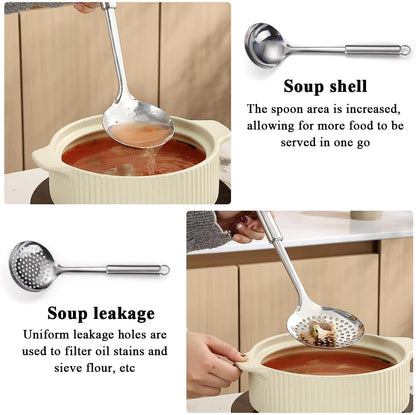 Stainless Steel Cooking Utensils Set 4 Pieces, Kitchen Tools Set Include Metal Spatula Set, Kitchen Skimmer, Soup Ladle, Kitchen Gadgets Essentials New Home Must Have6