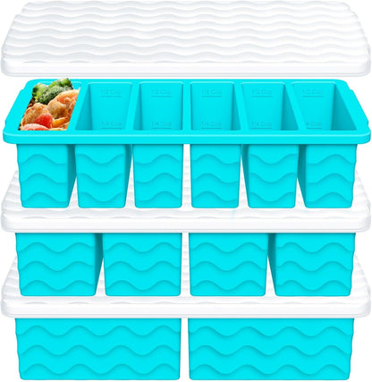 3-Pack Silicone Freezer Trays with Lid, Soup Freezer Container Molds | 2 Large 2-Cup, 4 Medium 1-Cup, 6 Small 1/2-Cup, BPA Free, Ice Cube Tray for Soup, Stews, Sauces, Meal Prep, Broth, Leftovers1