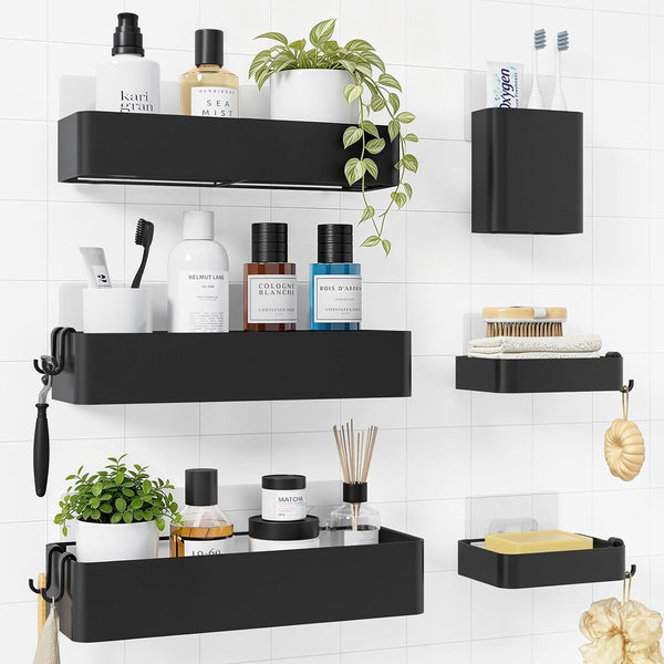 Large Shower Caddy - Adhesive 6-Pack Bathroom Shelves, Black1