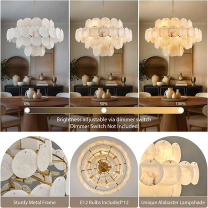 31.5" Alabaster Chandelier, Gold round Large Chandelier with Natural Stone Discs, Modern Luxury Dining Room Pendant Light Fixture for Living Room, Bedroom, Foyer5