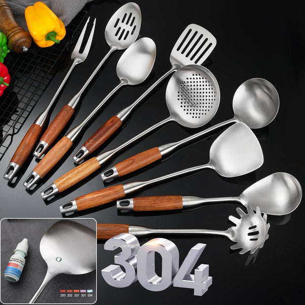 Stainless Steel Kitchen Utensils Set for Cooking Wooden Handle 9Pcs4