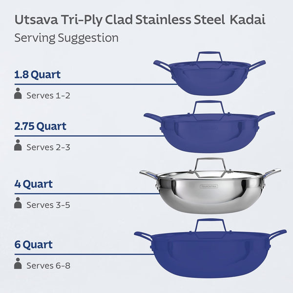 Utsava 4-Quart Tri-Ply Clad Stainless Steel Kadai with Lid | Large Kadhai Pot for Indian Cooking5