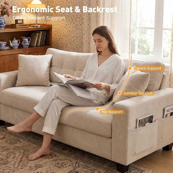 70" Loveseat Sofa with Type-C/2 USB Charger Ports, Chenille Upholstered Couch with Storage Pockets, Spring Cushion, Removable Cover, Modern Love Seat for Living Room, Bedroom, Office, Small Spaces7