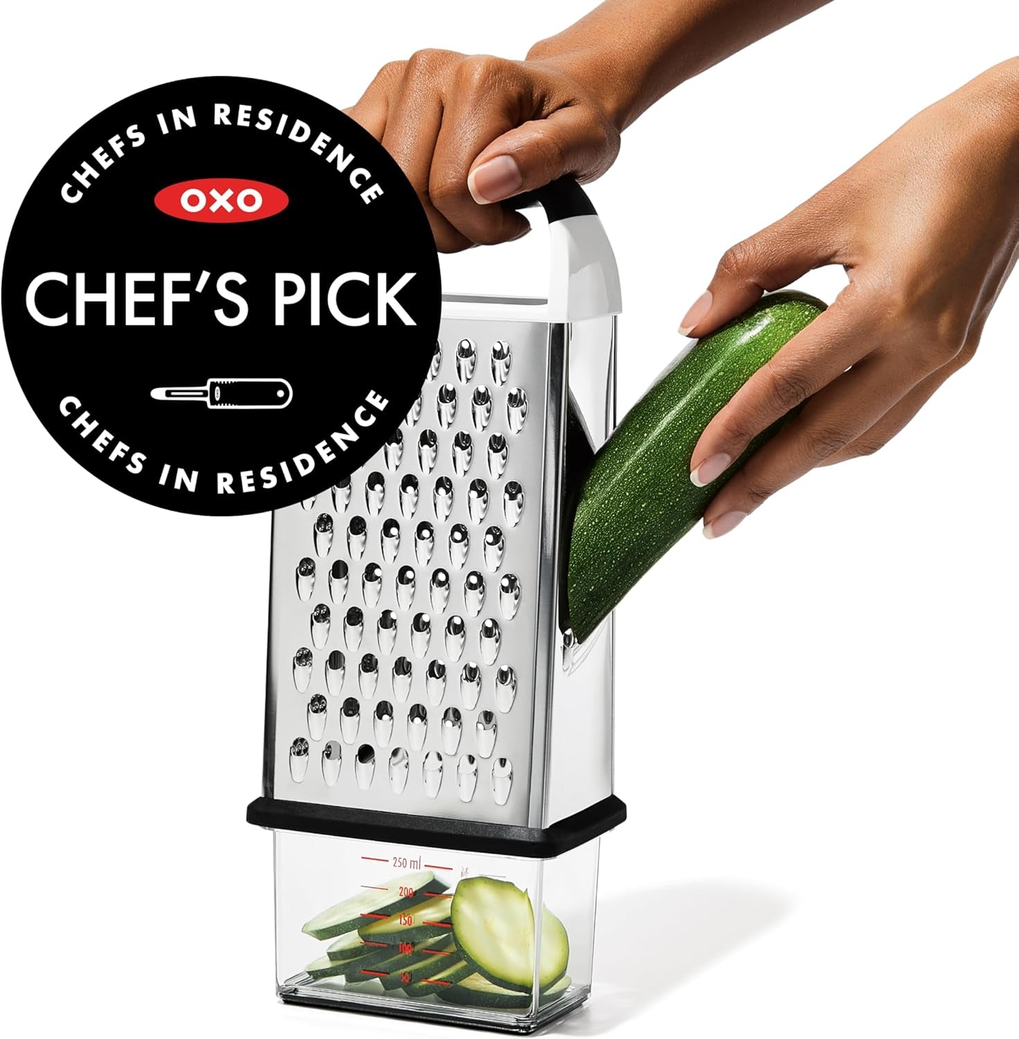 oxo-good-grips-4-sided-box-grater-for-cheese-vegetables-with-container-stainless-steel-grating-surfaces-non-slip-handle-detachable-container-cheese-vegetables-zesting-multi-purpose-grater