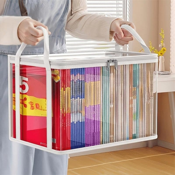 Large Clear Plastic Storage Box with Lid, Stackable Organizer Bin for Home & Office, Heavy Duty Container for Clothes, Books, Snacks White1