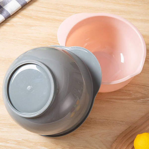 Set of 3 Mixing Bowls with Pour Spout-Nesting Design Saves Space - Non-Slip, BPA Free, Dishwasher Safe Plastic - Kitchen Cooking and Baking Supplies (Green Pink Grey)6