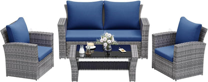 4 Piece Outdoor Wicker Patio Furniture Set for All Weather9
