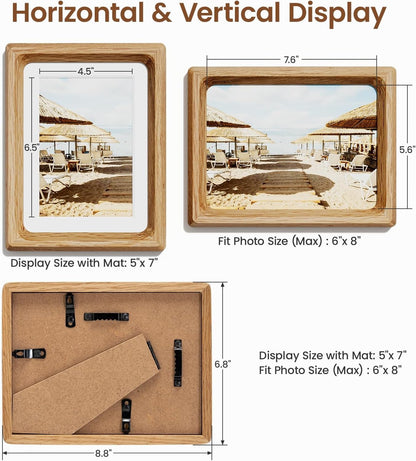 6X8 Picture Frame, Natural Oak Wood Tabletop Picture Frames Matted 5X73