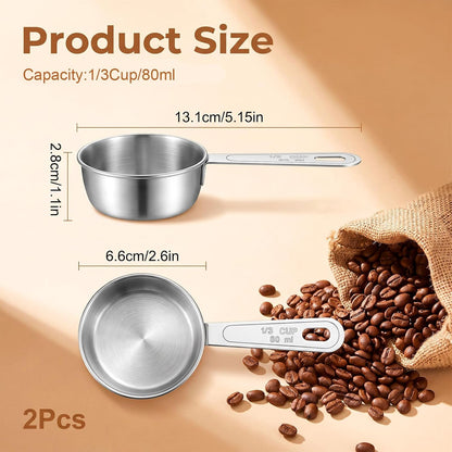 2 Pcs 1/3 Cup Scoop Stainless Steel Measuring Cups for Liquid2