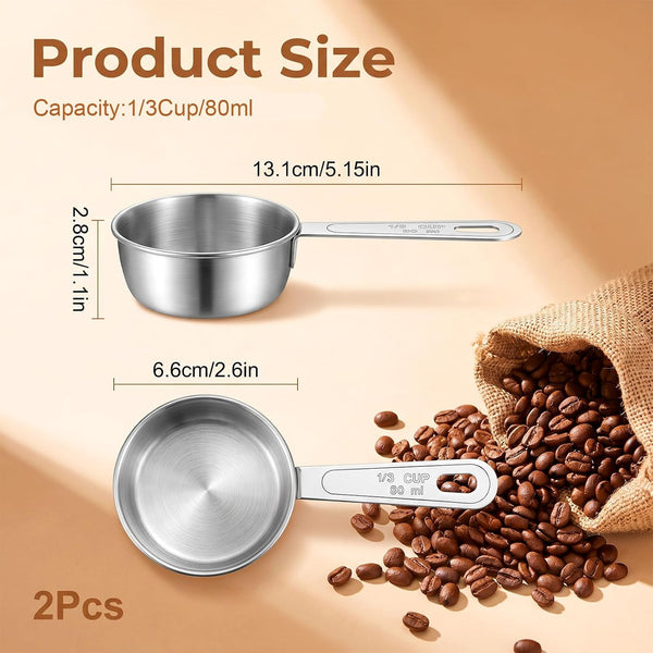 2 Pcs 1/3 Cup Scoop Stainless Steel Measuring Cups for Liquid2