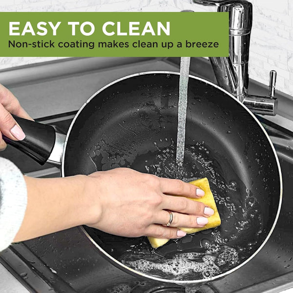 Easy Clean Ceramic Nonstick Cookware Set, Dishwasher Safe Kitchen Pots and Pans Set, Comfort Grip Handle, Even Heating, and Ultimate Food Release, 26-Piece, Black6