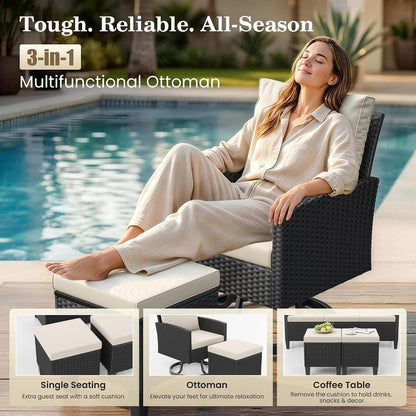 7 Seats Patio Furniture Set, 360° Swivel Chairs, 6 Pieces, Beige4