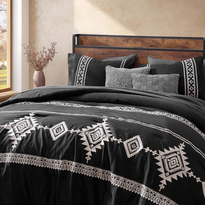 Embroidery Queen Comforter Set 7 Pieces Black Bed in a Bag3