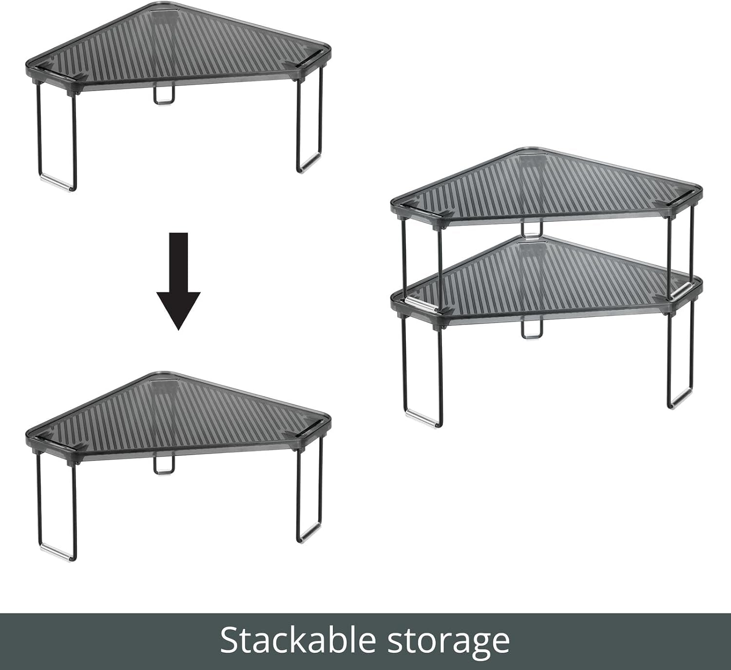 plastic-steel-corner-stackable-rack-storage-organizer-shelf-for-bathroom-vanity-countertop-sink-cabinet-holds-makeup-shower-accessories-ligne-collection-2-pack-black-smoke-gray