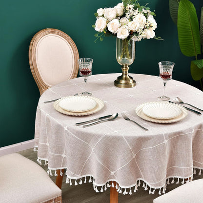 Plaid round Tablecloth 36 Inch Cotton Linen round Table Cloth Heavy Weight Coffee Table Cover for Farmhouse Kitchen Dining Restaurant Home Tabletop Decor4