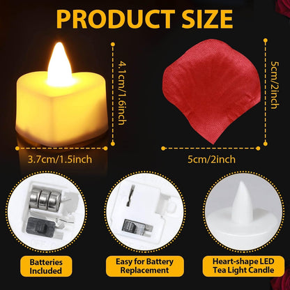 3000Pcs Rose Petals with 36Pcs LED Tea Lights Candles, Rose Petals for Romantic Night for Her Set, Romantic Decorations for Special Night, Valentine'S Day, Wedding, Anniversary Decorations4