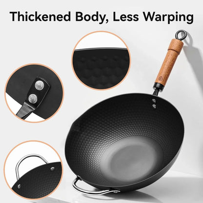 Carbon Steel Wok Pan, 12.6 Inch Flat Bottom Stir Fry Pan with Lid, Uncoated Heavy Duty Iron Wok for Induction and Gas Stoves5