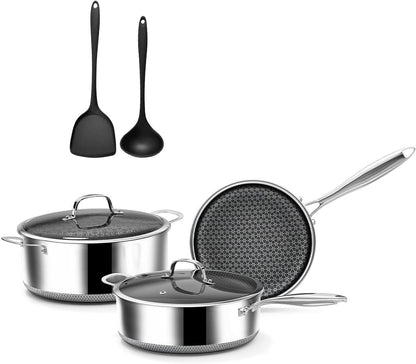 7-Piece 5 Ply Stainless Steel Cookware Set with Lids, Pots and Pans Set Non Stick, Non-Toxic, for Induction, Oven, Dishwasher Safe, RV Essentials, Kitchen Appliances1
