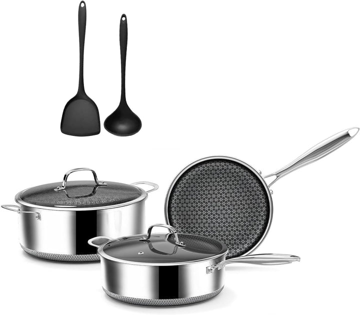 7-Piece 5 Ply Stainless Steel Cookware Set with Lids, Pots and Pans Set Non Stick, Non-Toxic, for Induction, Oven, Dishwasher Safe, RV Essentials, Kitchen Appliances