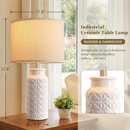 22.6" Modern Ceramic Bedside Lamps Set of 2, Lamps for Bedroom,White3