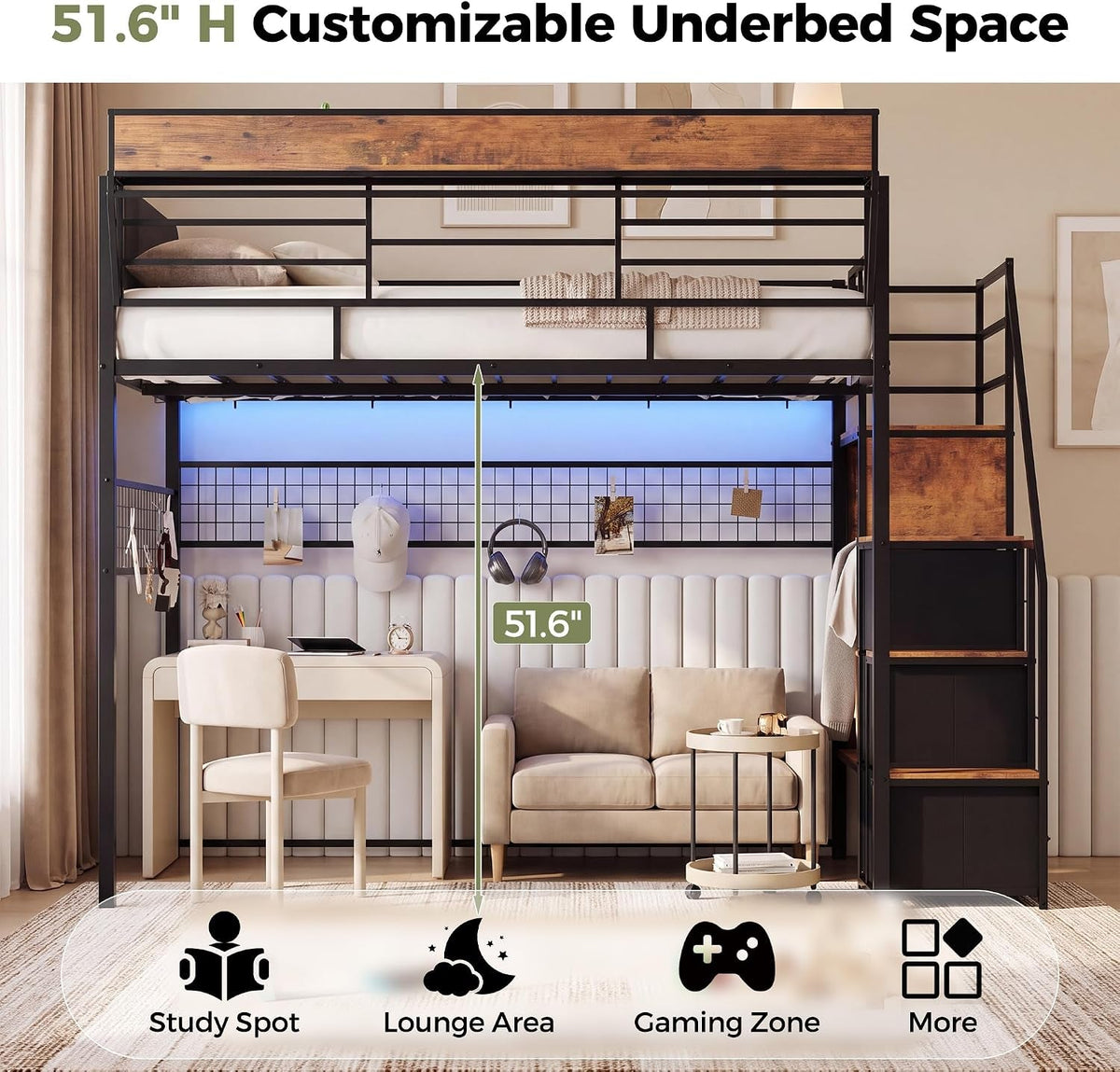 full-loft-bed-with-stairs-storage-headboard-and-led-light-black