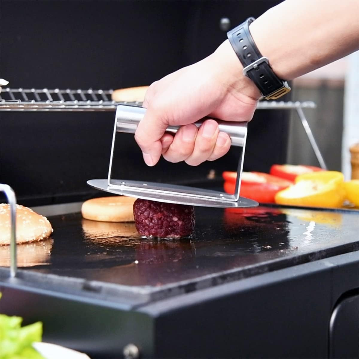 stainless-steel-burger-press-6-2-inch-round-burger-smasher-flat-edge-even-pressure-for-thin-patties-dishwasher-safe-griddle-accessories-fit-flat-top-griddles-skillets