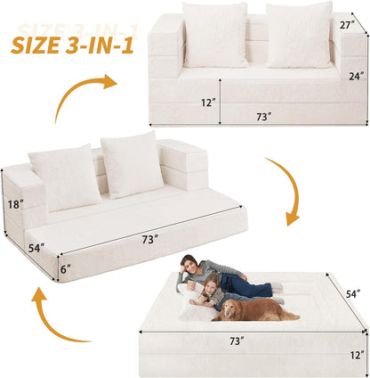 Futon Sofa Bed with Pillow, 3-In-1 Sleeper Sofa Bed with Removable Cover3