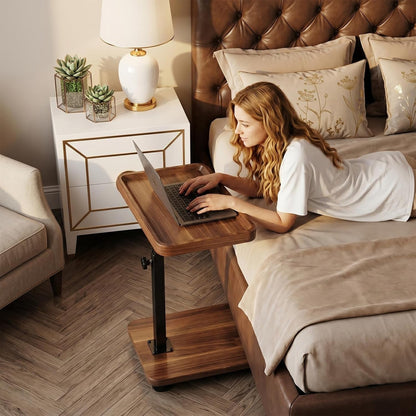 C Table End Table Adjustable Height, 360°Swivel TV Tray Table for Small Spaces, Side Tables with Wheels for Living Room and Bedroom, Bed (Walnut)7