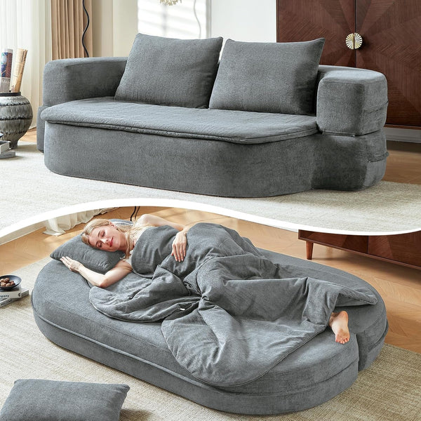 79" Convertible Futon Sofa Bed Mattress, Sleeper Boneless Futon Sofa,Grey1