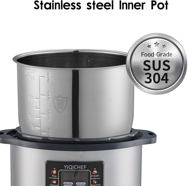12L/12.8Qt Commercial Electric Pressure Cooker, Digital Control, 304 Stainless Steel Inner Pot, Serve for 15-25 People, 1600W/120V with US PLUG, Suitable to Small Restaurant, Canteen, Hotel2