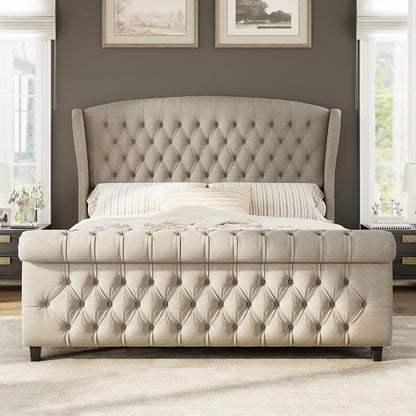California King Upholstered Sleigh Bed Frame with Headboard1