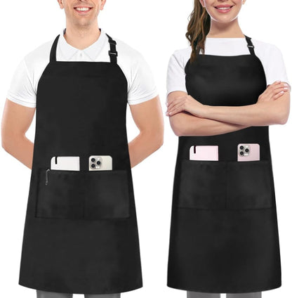 2 Pack Bib Apron, Adjustable with 2 Pockets, Water and Oil Resistant, Cooking Kitchen Chef Apron for Women Men1