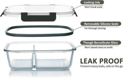 10 Pack,30 Oz, 2 Compartments Glass Meal Prep Containers with Lids3