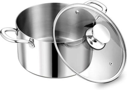 5 Quart Tri-Ply Stainless Steel Stock Pot, Cooking Pot with Lid | 5 Qt Stockpot for Soup Pasta Vegetable, Induction Cookware for All Stoves, Sturdy & Double Handle, Oven & Dishwasher Safe1