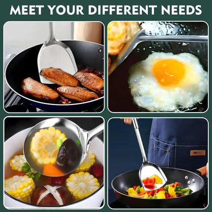 Cooking Utensils Set 2PCS 304 Stainless Steel Spatula and Large Cooking Spoon, Heavy Duty Metal Soup Ladle Long Handle Wok Spatula5