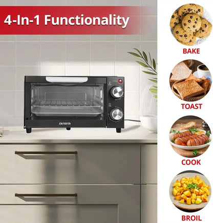 4-Slice Countertop Toaster Oven with Baking Tray, Bake Toast Cook and Broil, Temperature Control, 60 Minute Timer Knob, Automatic Shutoff, Baking Tray and Crumb Tray Included, Black2