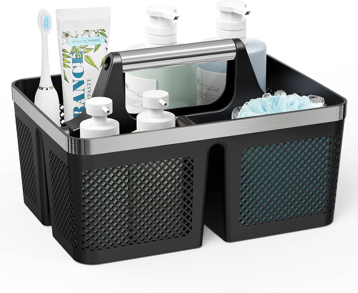 black-shower-caddy-portable-plastic-bathroom-caddy-organizer-with-handle-and-holes-cleaning-caddy-hard-shower-basket-storage-tote-for-toiletry-college-dorm-room-essentials-for-men