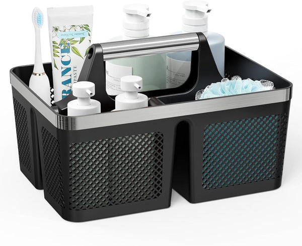 Black Shower Caddy Portable: Plastic Bathroom Caddy Organizer with Handle and Holes, Cleaning Caddy, Hard Shower Basket Storage Tote for Toiletry, College Dorm Room Essentials for Men1