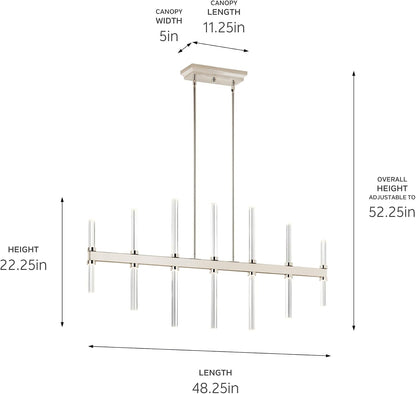 Sycara 14-Light LED Linear Chandelier, Modern Light with Faceted Crystal in Polished Nickel, Sloped Ceiling Compatible, for Dining Room, Bar or Kitchen (22.25" X 5" X 48.25"), 52670PN6