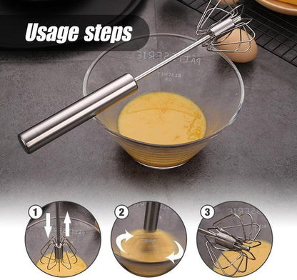 Handheld Mixer, Stainless Steel Semi-Automatic Whisk, Rotating Semi-Automatic Egg Beater, Hand Push Mixer Stirrer Tool for Cooking Kitchen Home Egg Milk4