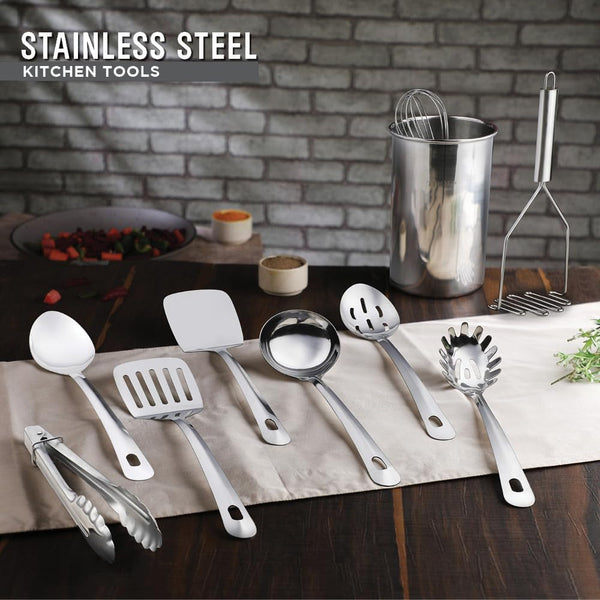 ® Premium Set of 10 Stainless Steel Kitchen Tool Set with Holder Easy to Clean, Space Saving, Great for Cooking, Baking, Prepping6