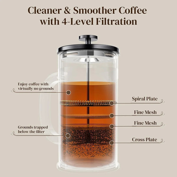 French Press Coffee Maker, No Plastic Touching Cafe,34Oz 1 L Cafetera | Thickened Glass Stainless Steel Brewer, Cold Brew Pot for Kitchen,Travel,Camping,Tea,Gifts,Bar Accessories, Decor,Dark Pewter7