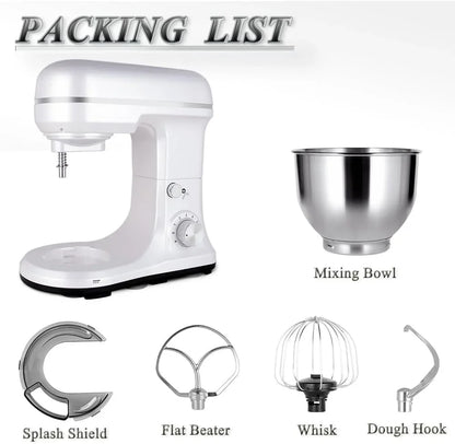 Stand Mixer 5-QT, 6+P Speed Tilt-Head Food Mixer 300W Dough Mixer with Stainless Steel Bowl,Dough Hook,Flat Beater&Whisk Electric Kitchen Mixer for Household Baking, Anti-Slip(Pearl White)8