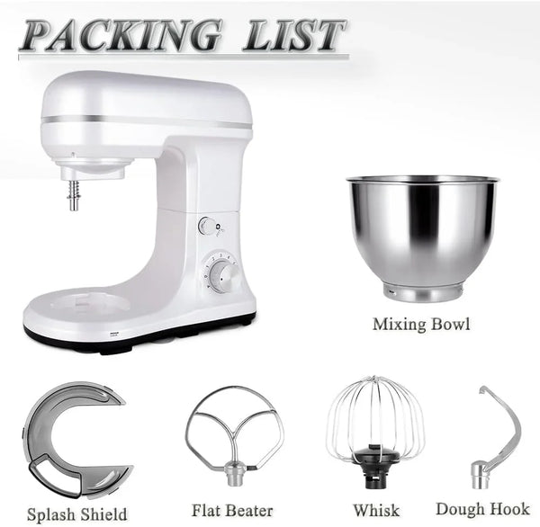 Stand Mixer 5-QT, 6+P Speed Tilt-Head Food Mixer 300W Dough Mixer with Stainless Steel Bowl,Dough Hook,Flat Beater&Whisk Electric Kitchen Mixer for Household Baking, Anti-Slip(Pearl White)8