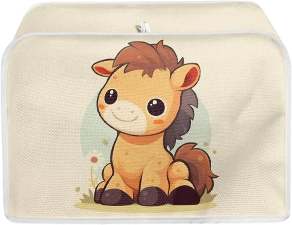 Cartoon Horse 2, 4 Slice Slot Toaster Cover, Cute Horses Bread Toaster Oven, Funny Zoo Animal with Woolen Ball Kitchen Appliance Cover Dustproof for Standard Size -L3