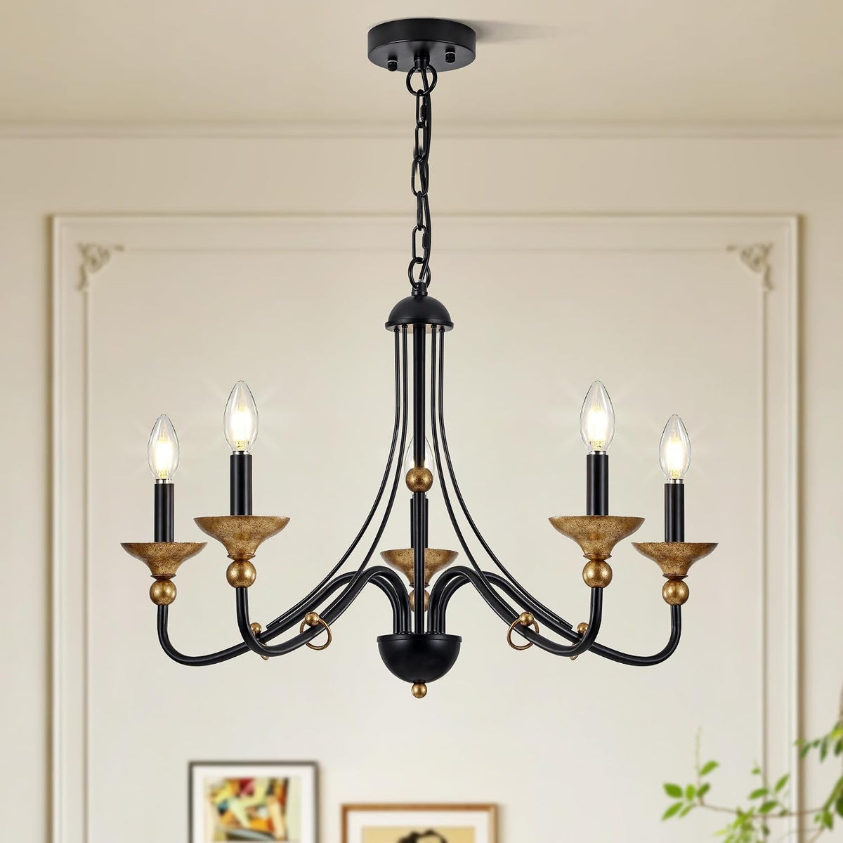 5-light-modern-farmhouse-candle-pendant-matte-black-with-antique-gold-accents-chandelier-hanging-light-fixture-for-kitchen-island-entryway-stairwell-e12-base