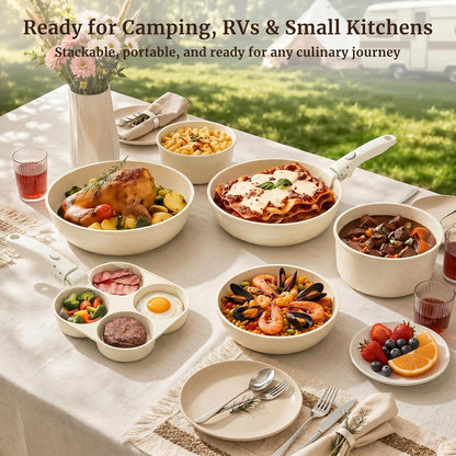 20Pcs Nonstick Pots and Pans Set with Detachable Handles, Oven Safe | Induction Ready Non-Toxic Pots and Pans Set for RV, Campervans, Pfoa/Pfos-Free, Stackable9