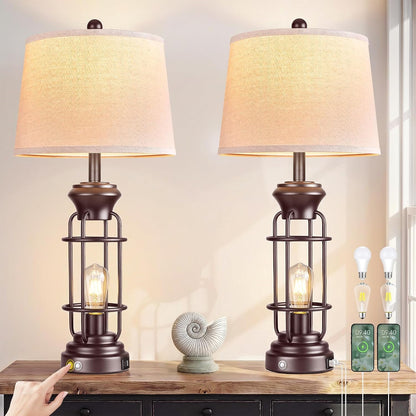 Farmhouse Table Lamps for Living Room Set of 2, 28" Dimmable Touch Control Table Lamp with Oil Rubbed Bronze Finish, Bedroom Lamps for Nightstand, 4 Bulbs Included1